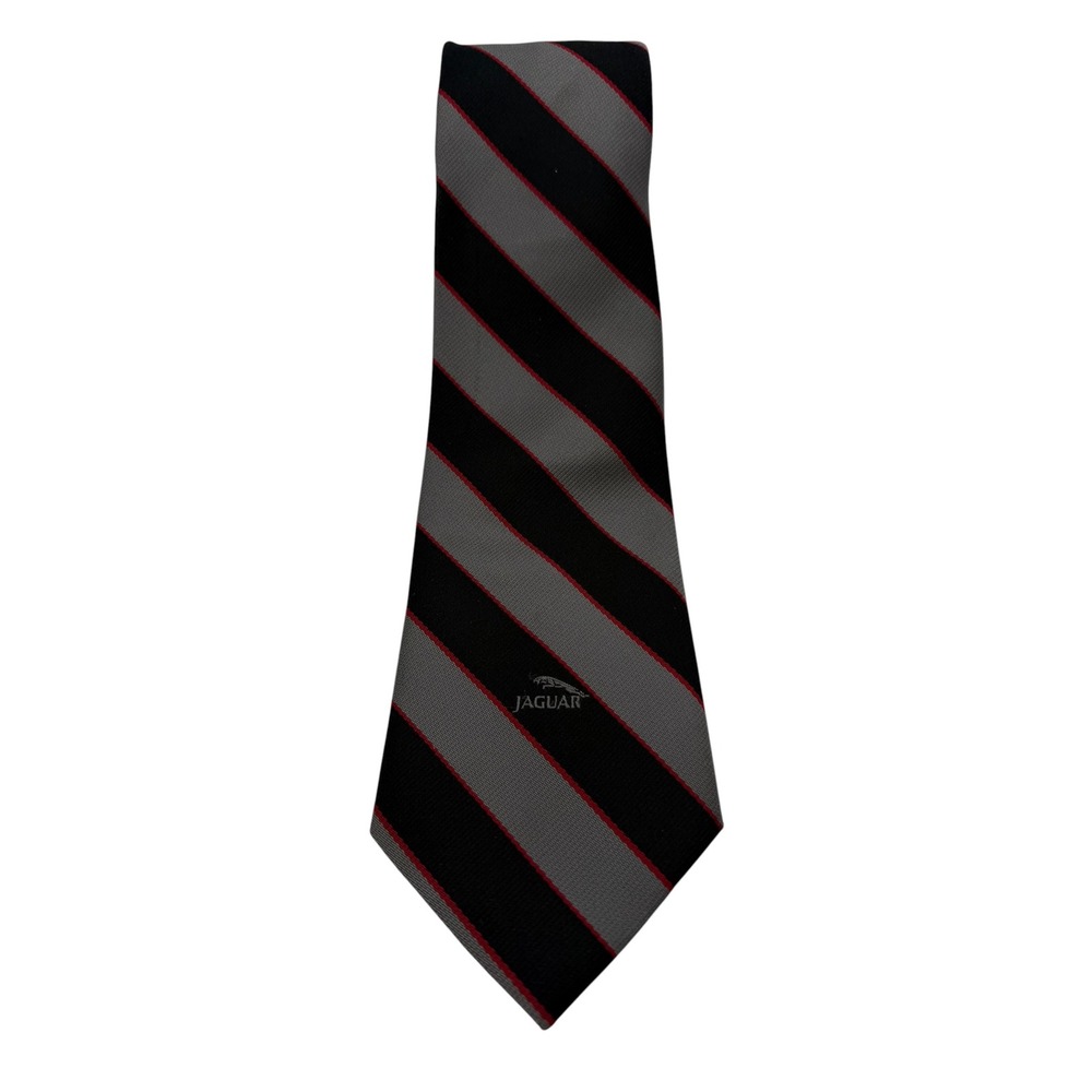Jaguar Cars Men Black Grey Red Striped Tie Designs by Anthony USA Maded (TA30)